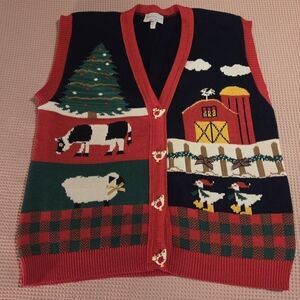 Sweater Loft Knit Christmas Farm Animals Vest, Medium